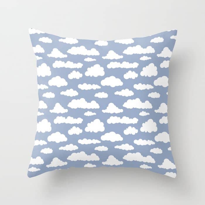 Sunny Summer Sky: White Cartoon Clouds In A Blue Sky Pattern Throw Pillow