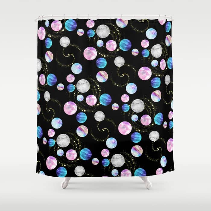 Outer Space: Planets, Galaxies, And Stars (Watercolor And Gold) Pattern Shower Curtain