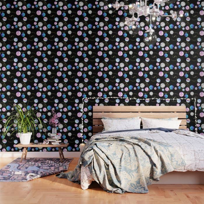 Outer Space: Planets, Galaxies, And Stars (Watercolor And Gold) Pattern Wallpaper