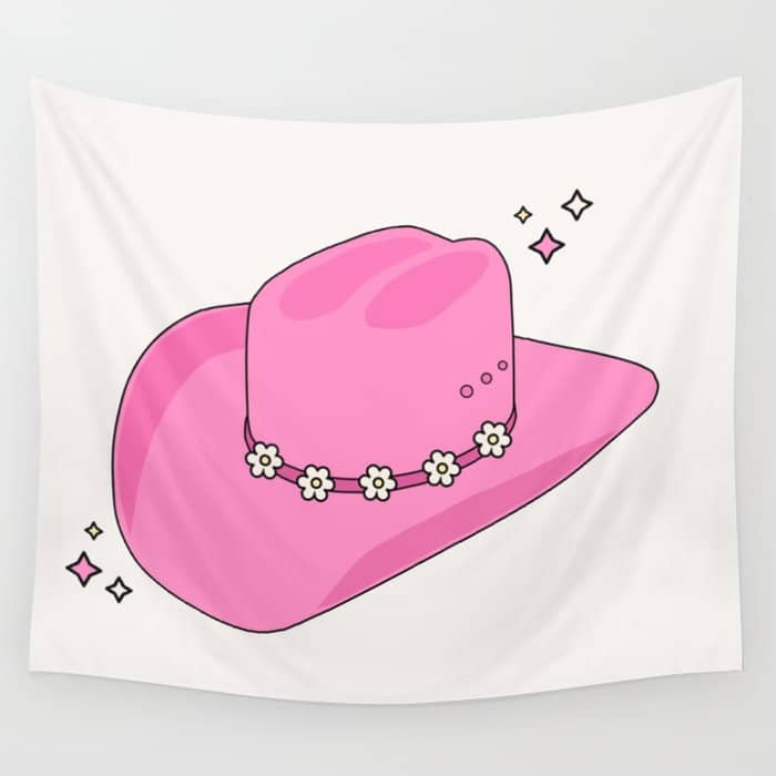 Cowboy Hat Print Pink Preppy Decor Aesthetic Wall Tapestry