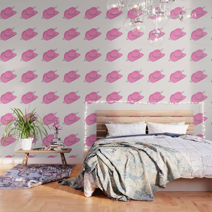 Cowboy Hat Print Pink Preppy Decor Aesthetic Wallpaper