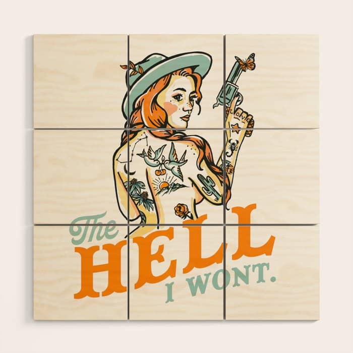 The Hell I Won'T: Tattoo Redhead With A Revolver Wood Wall Art