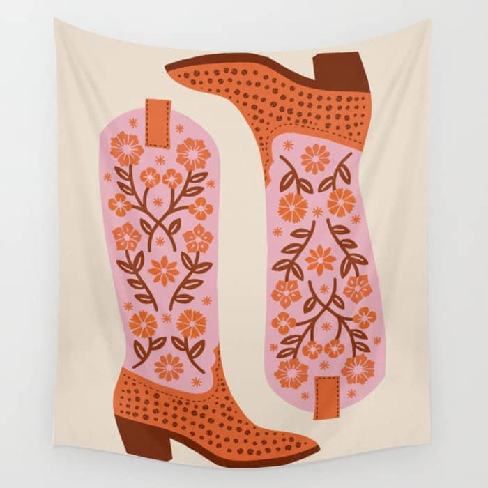Cowgirl Boots - Pink And Orange Wall Tapestry