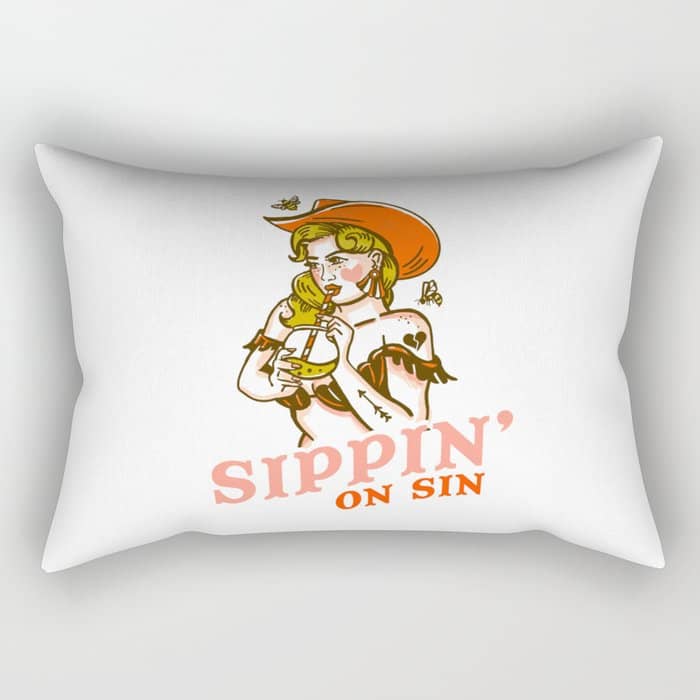 Sippin' On Sin Retro Cowgirl Rectangular Pillow