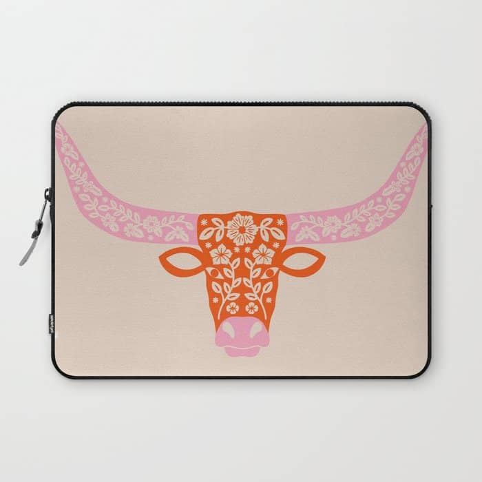 Floral Longhorn - Pink And Orange Laptop Sleeve