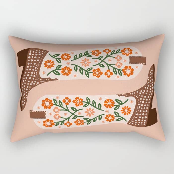 Cowgirl Boots - Orange And Green Rectangular Pillow