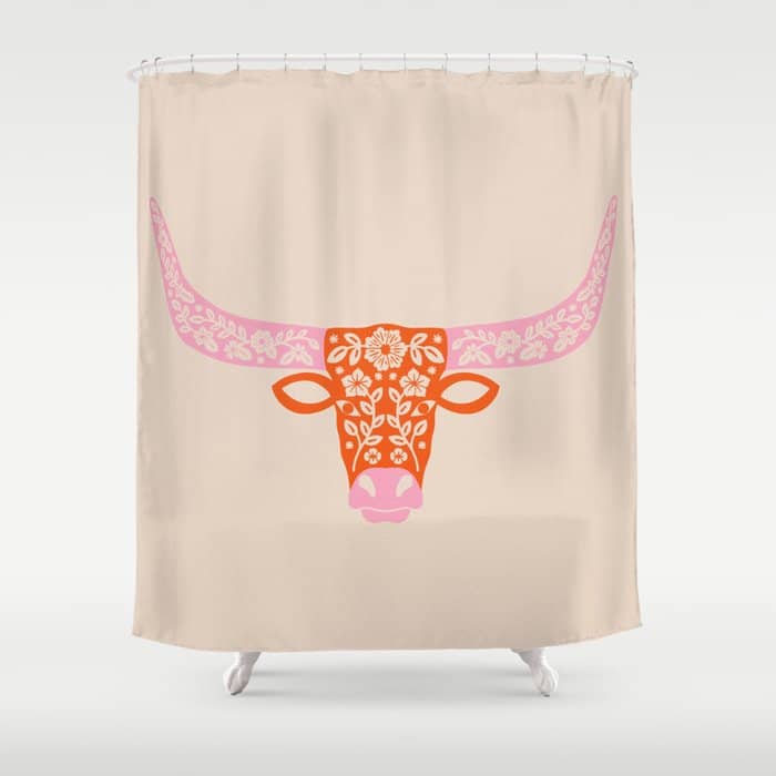 Floral Longhorn - Pink And Orange Shower Curtain
