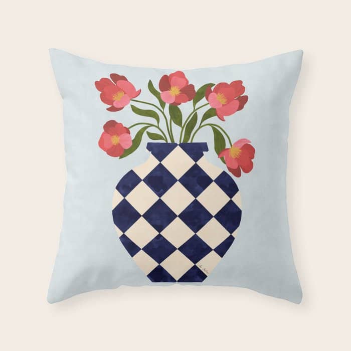 Roses And Vase With Diamonds Throw Pillow