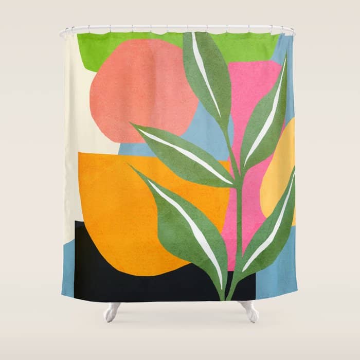 Minimal Modern Abstract Leaves 14 Shower Curtain
