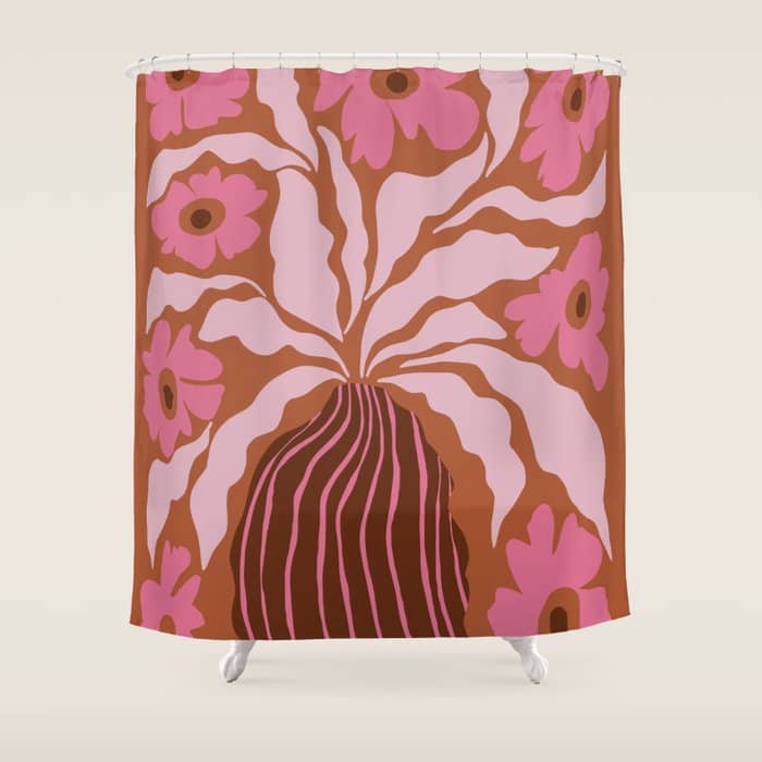 Mid-Century Blooming Pot  Shower Curtain