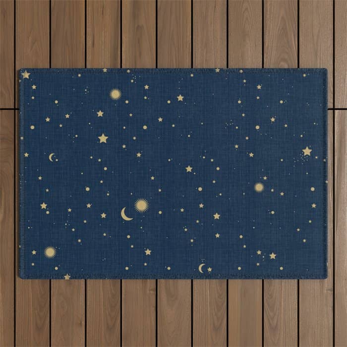 Magical Night / Galaxy In Blue And Golden Yellow Shades Outdoor Rug