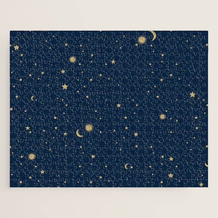 Magical Night / Galaxy In Blue And Golden Yellow Shades Jigsaw Puzzle