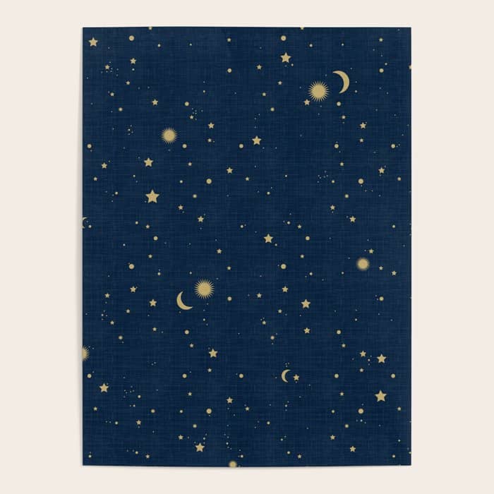 Magical Night / Galaxy In Blue And Golden Yellow Shades Poster