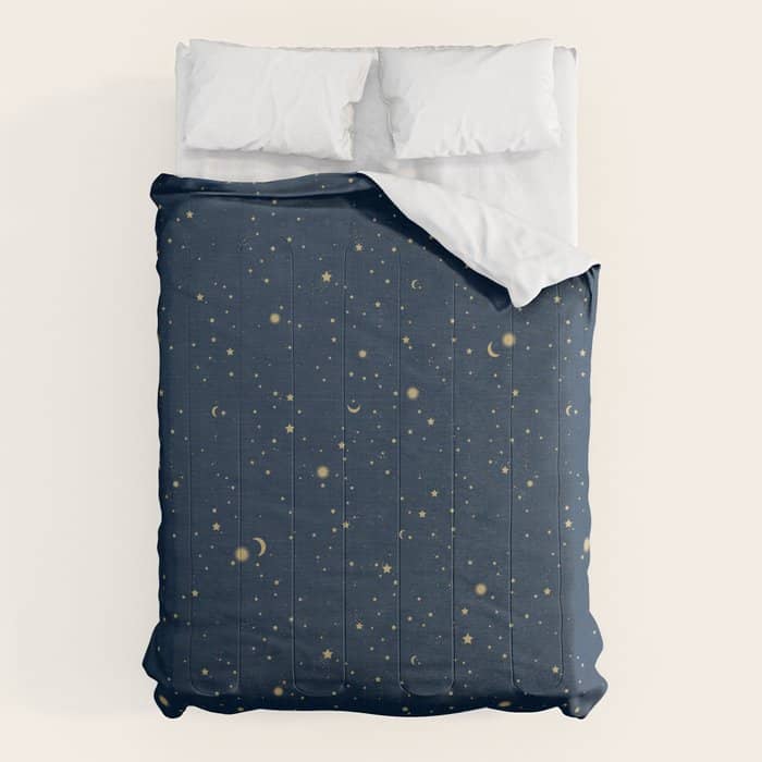 Magical Night / Galaxy In Blue And Golden Yellow Shades Comforter