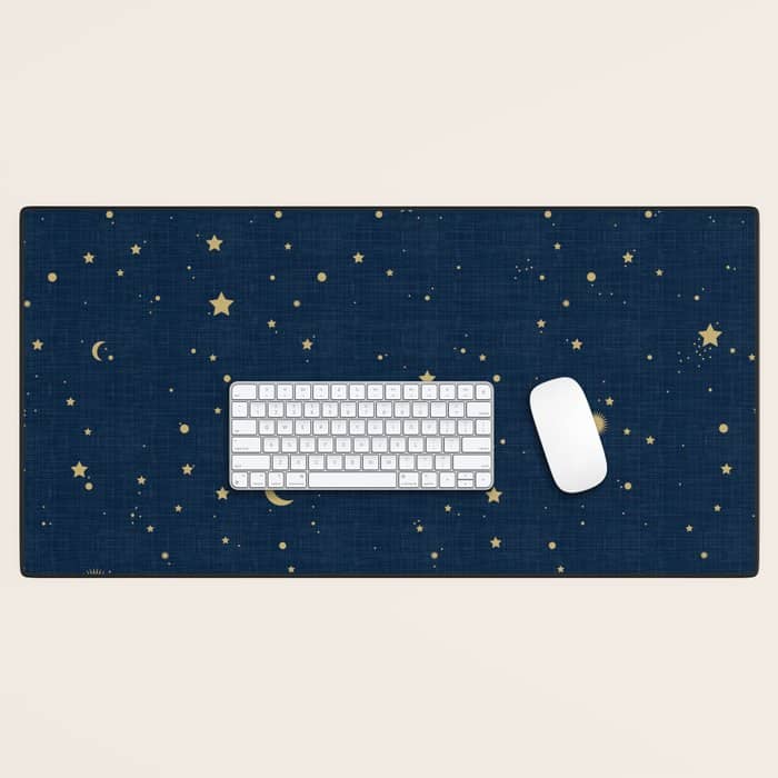 Magical Night / Galaxy In Blue And Golden Yellow Shades Desk Mat