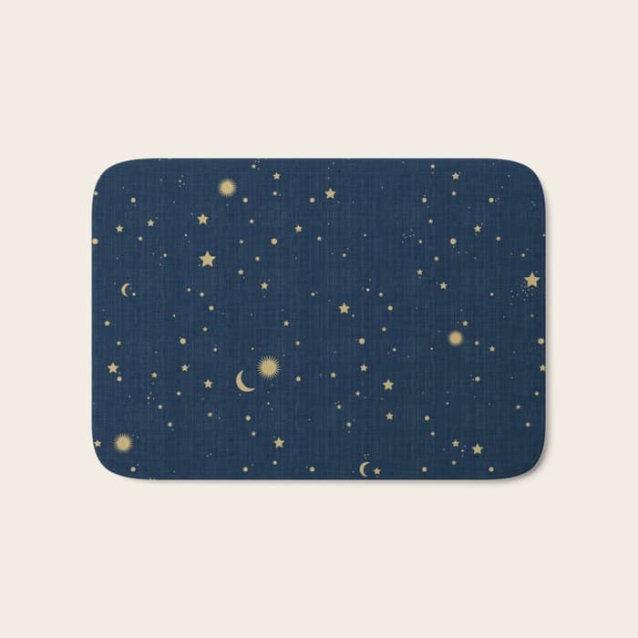 Magical Night / Galaxy In Blue And Golden Yellow Shades Bath Mat