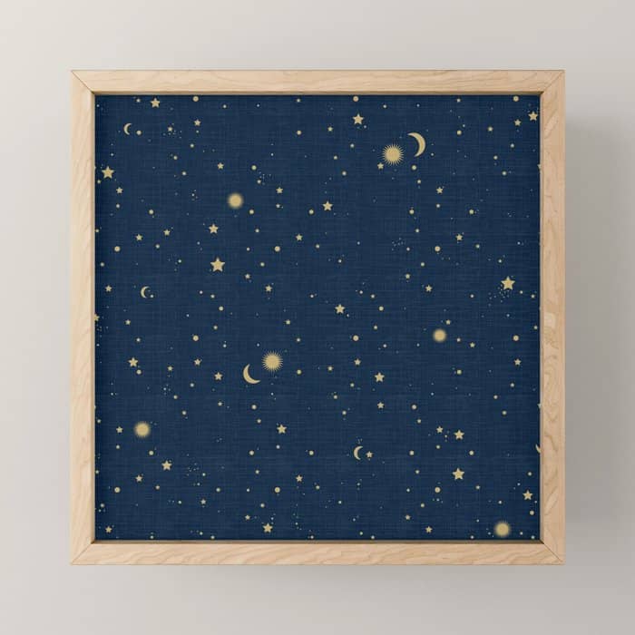 Magical Night / Galaxy In Blue And Golden Yellow Shades Mini Art Print