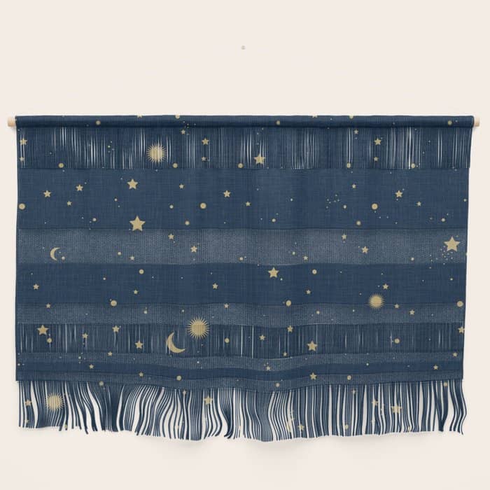 Magical Night / Galaxy In Blue And Golden Yellow Shades Wall Hanging