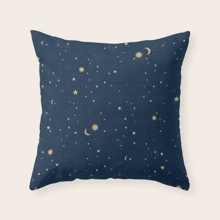 Magical Night / Galaxy In Blue And Golden Yellow Shades Throw Pillow