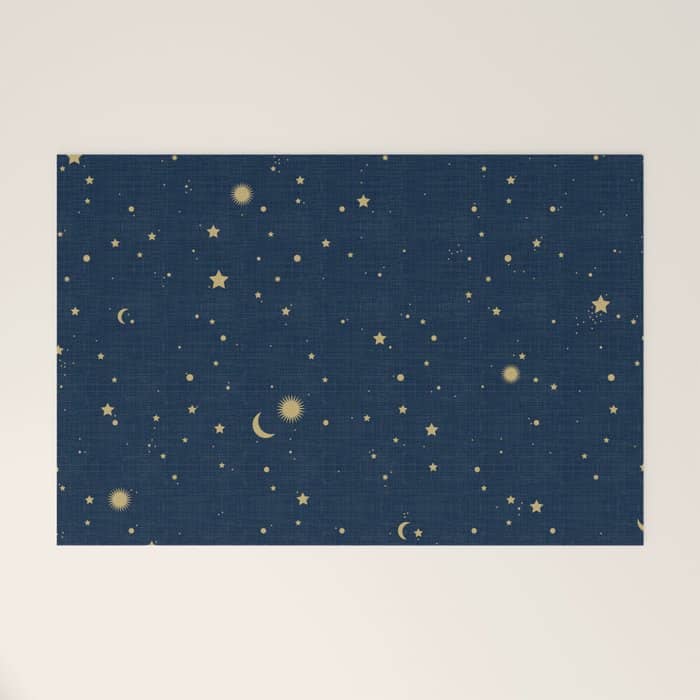 Magical Night / Galaxy In Blue And Golden Yellow Shades Welcome Mat