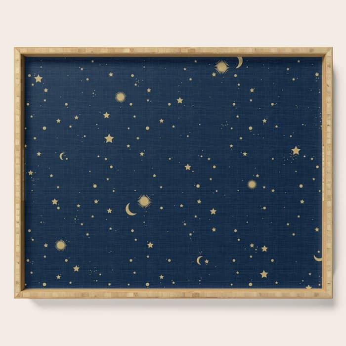 Magical Night / Galaxy In Blue And Golden Yellow Shades Serving Tray