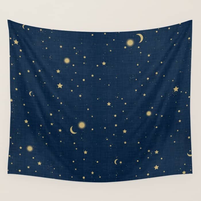 Magical Night / Galaxy In Blue And Golden Yellow Shades Wall Tapestry