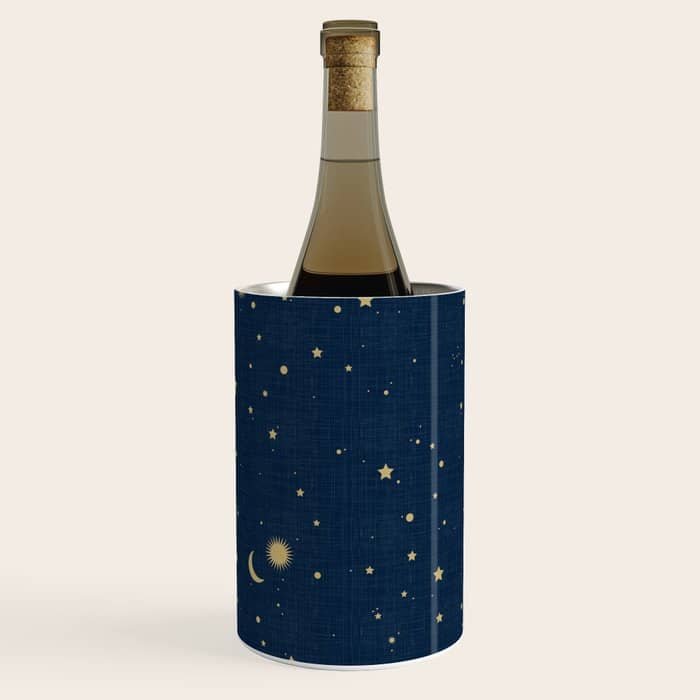Magical Night / Galaxy In Blue And Golden Yellow Shades Wine Chiller