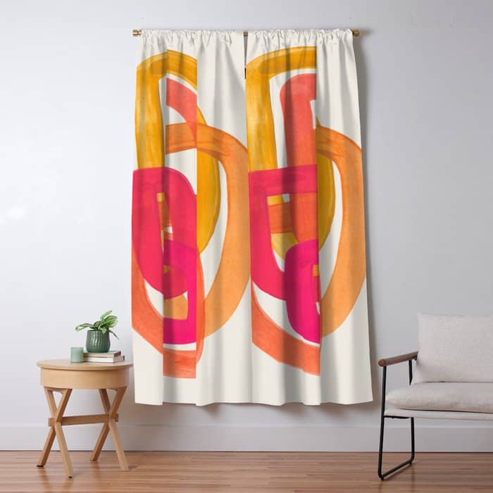 Funky Retro 70'S Style Pattern Orange Pink Greindent Striped Circles Mid Century Colorful Pop Art Window Curtain