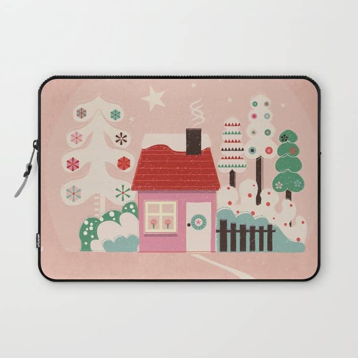 Festive Winter Hut In Pink Laptop Sleeve