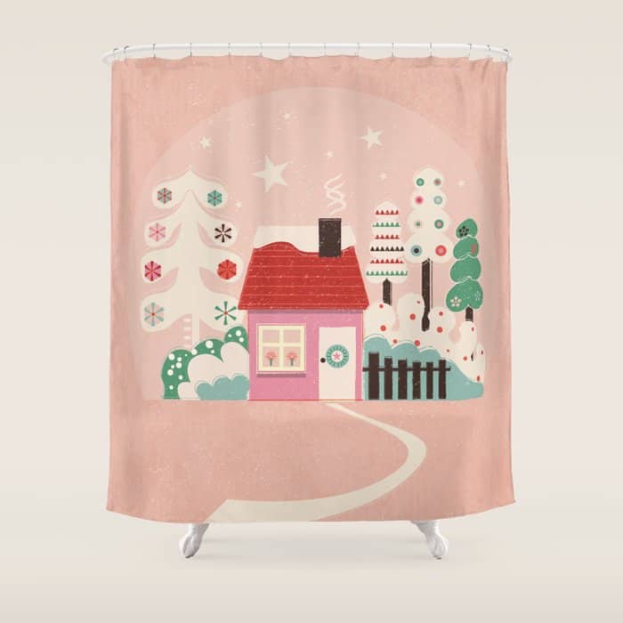 Festive Winter Hut In Pink Shower Curtain