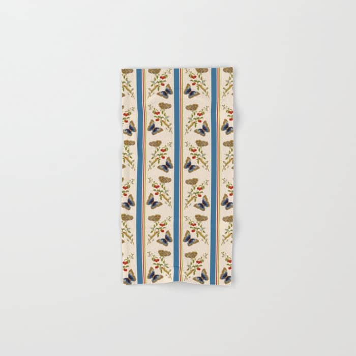 Antique Napoleonic Toile With Stripes And Butterflies Bath Towel