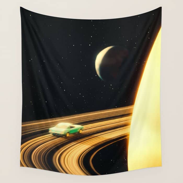 Saturn Highway - A Vintage, Retro-Futuristic Science Fiction Artwork Wall Tapestry