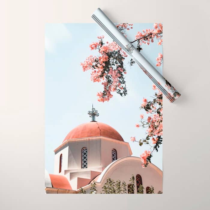 Summer In Greece Art Print | Pink Flowers Photo | Crete Island Holiday | Europe Travel Photography Wrapping Paper