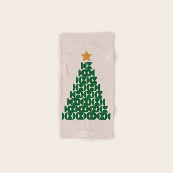 Winter Market | 05 - Festive Christmas Tree Green And Neutral Modern Holiday Bath Towel