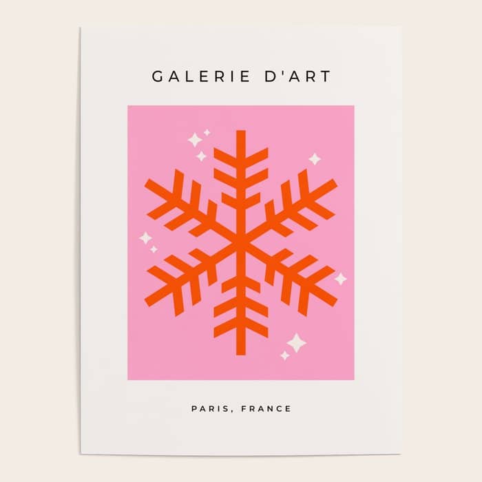 Christmas Print Snowflake Pink And Orange Holiday Decorations Festive Modern Decor Poster