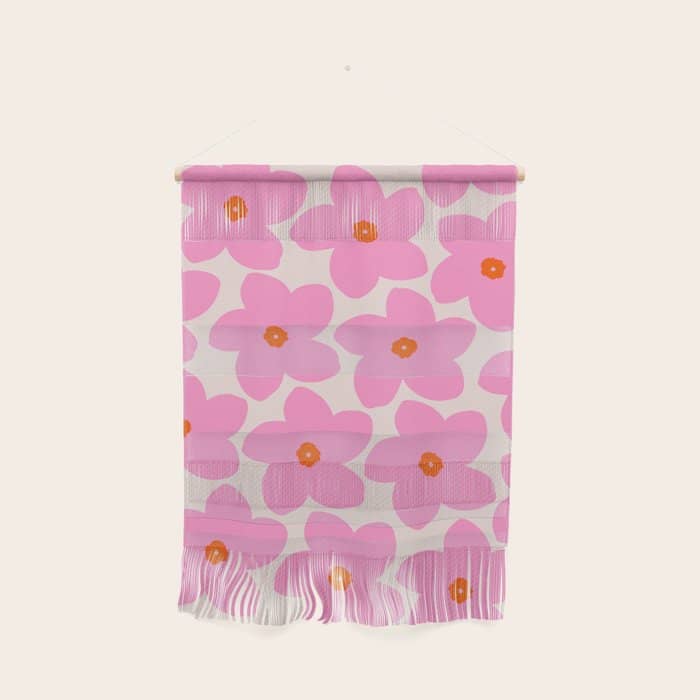 Abstract Retro Flower Pink Orange And Neutral Print Preppy Modern Floral Wall Hanging