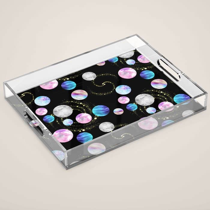 Outer Space: Planets, Galaxies, And Stars (Watercolor And Gold) Pattern Acrylic Tray