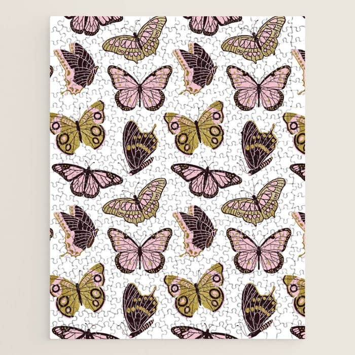 Texas Butterflies - Blush And Gold Pattern Jigsaw Puzzle