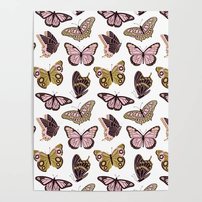 Texas Butterflies - Blush And Gold Pattern Poster