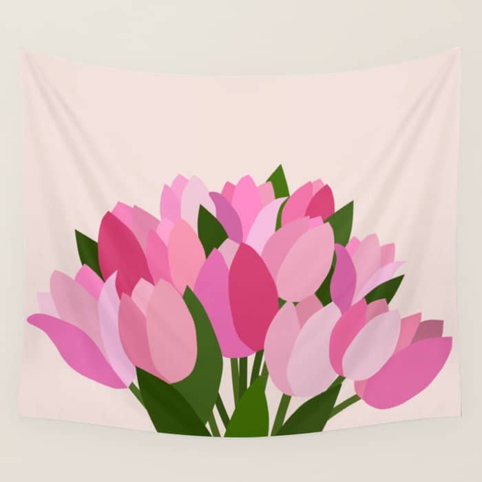 Fresh Tulips - Abstract Floral Pink Preppy Flowers Wall Tapestry