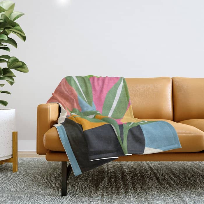 Minimal Modern Abstract Leaves 14 Throw Blanket