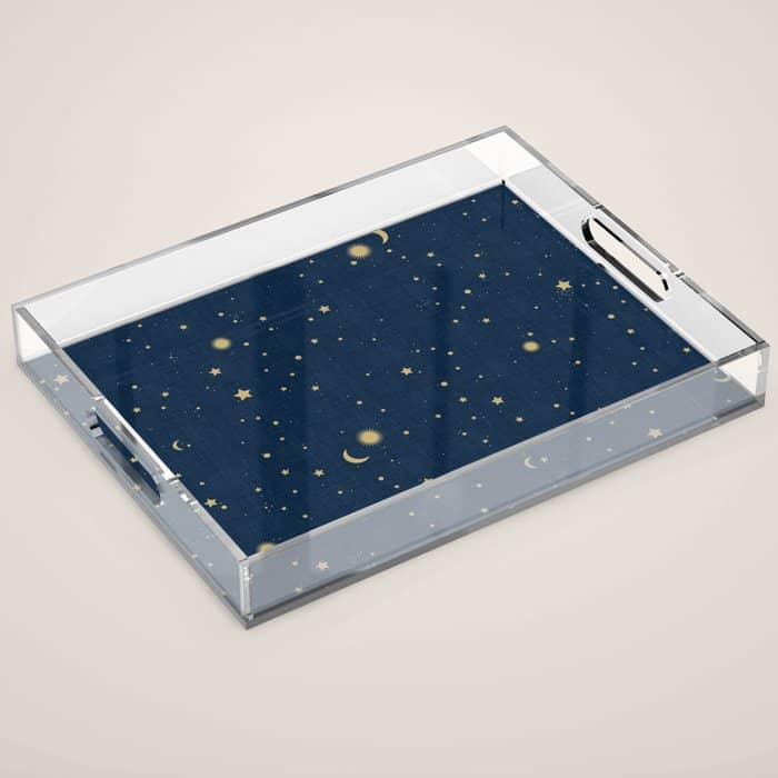 Magical Night / Galaxy In Blue And Golden Yellow Shades Acrylic Tray
