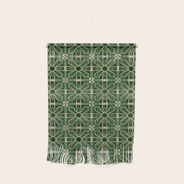 Art Deco Floral Tiles In Emerald Green And Faux Gold Wall Hanging