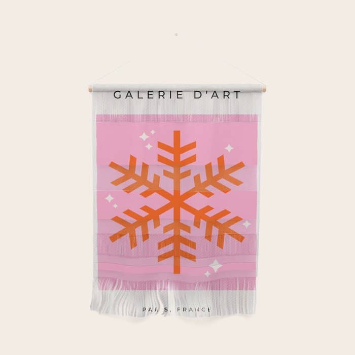 Christmas Print Snowflake Pink And Orange Holiday Decorations Festive Modern Decor Wall Hanging