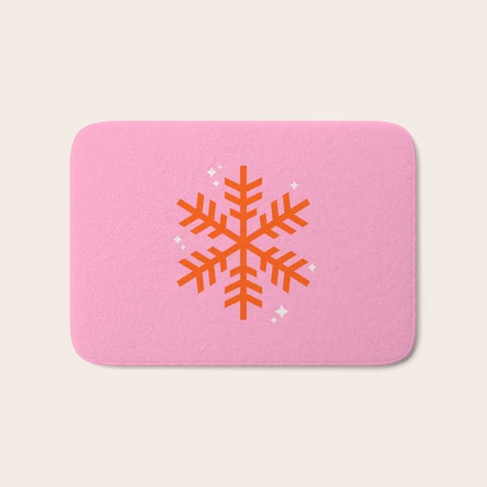 Christmas Print Snowflake Pink And Orange Holiday Decorations Festive Modern Decor Bath Mat