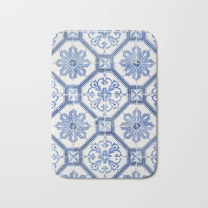 Blue Portugese Tile Pattern | Colorful Travel Photography In Portugal | Azulejos House Design Art Print Bath Mat
