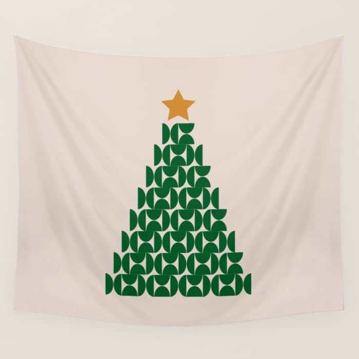Winter Market | 05 - Festive Christmas Tree Green And Neutral Modern Holiday Wall Tapestry