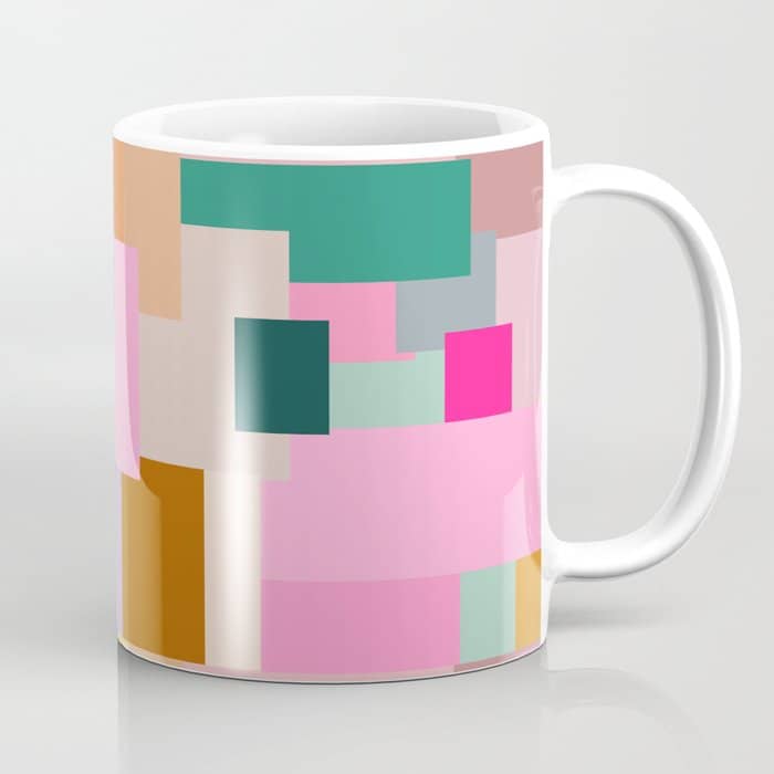 Color Block Print Mid Century Modern Decor Pink Aesthetic Retro Wall Art Geometric Pattern Abstract Coffee Mug