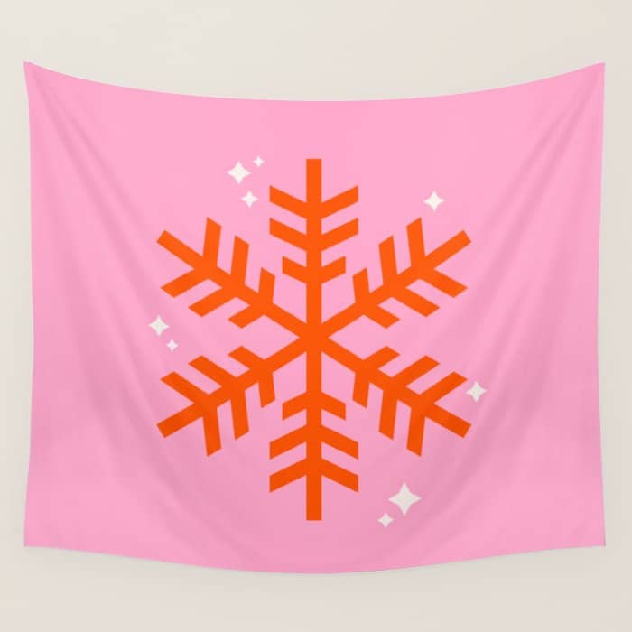 Christmas Print Snowflake Pink And Orange Holiday Decorations Festive Modern Decor Wall Tapestry
