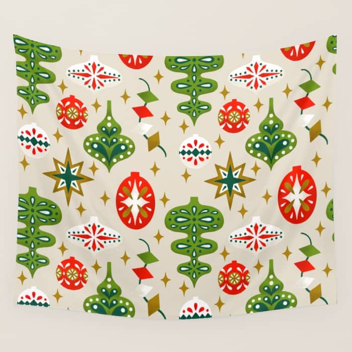 Vintage Christmas Ornaments Pattern Wall Tapestry